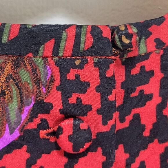 Vintage 100% Silk Anne Crimmins for Umi Collections Houndstooth + Florals Dress - Picture 12 of 16